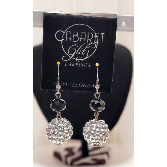 Earrings 'Snowball Glitz' Silver Color With Silver Bead NWT Hypoallergenic - Picture 1 of 4